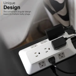 GE-branded 9-Outlet Surge Protector, 2480J, 6ft. Braided Cord, White
