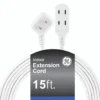 GE-branded UltraPro 3-Outlet Polarized Extension Cord, 15ft., Indoor, White