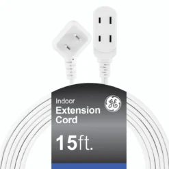 GE-branded UltraPro 3-Outlet Polarized Extension Cord, 15ft., Indoor, White