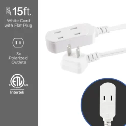 GE-branded UltraPro 3-Outlet Polarized Extension Cord, 15ft., Indoor, White