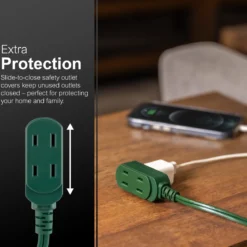 GE-branded UltraPro 3-Outlet Polarized Extension Cord, 15ft., Indoor, Green