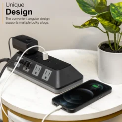 GE-branded UltraPro 10-Outlet Surge Protector, 3540J, 4ft. Braided Cord, Black