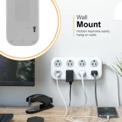 GE-branded UltraPro 7-Outlet Surge Protector, 2 USB-A, 1470 Joules, 4ft., White/Gray