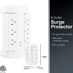 GE-branded UltraPro 6-Outlet Swivel Surge Tap, 980J, White