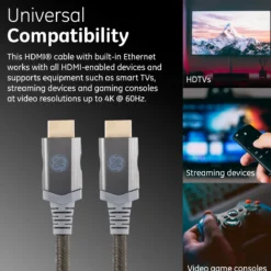 GE-branded UltraPro Premium Certified High-Speed HDMI Cable with Ethernet, 4ft.