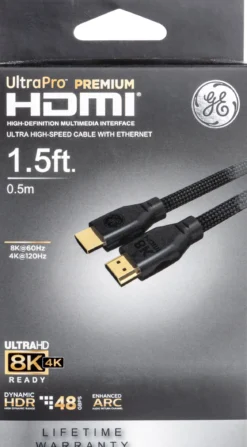 GE-branded UltraPro Premium 8K Ultra High-Speed HDMI 2.1 Cable with Ethernet, 1.5ft., Black