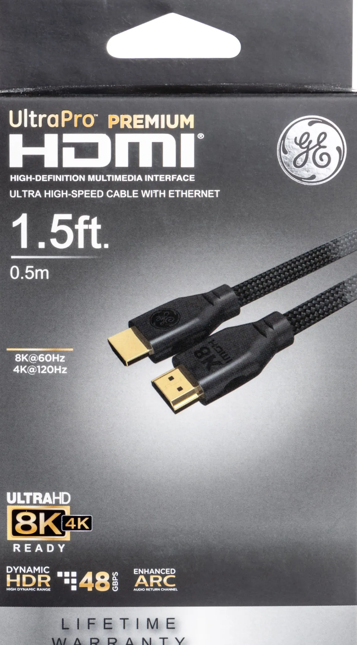 GE-branded UltraPro Premium 8K Ultra High-Speed HDMI 2.1 Cable with Ethernet, 1.5ft., Black