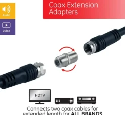 GE Coaxial Cable Extension Adapter, 2 Pack, Silver