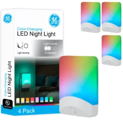 GE Color-Changing LED Night Light, Light Sensing, White, 4 Pack