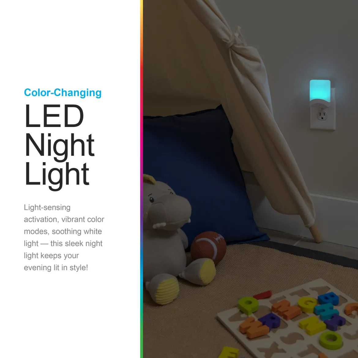 GE Color-Changing LED Night Light, Light Sensing, White, 4 Pack