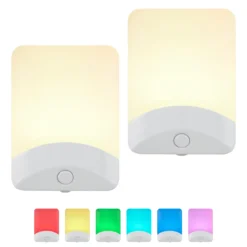 GE Color Changing Light Sensing LED Night Light, 2 Pack, White