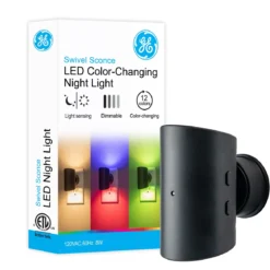 GE Color-Changing Light Sensing Swivel Night Light, Black