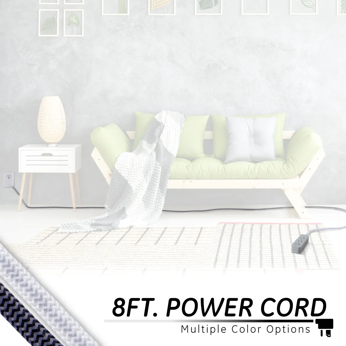 GE Designer Extension Cord, 8ft., 3-Outlet Surge Gray Heather