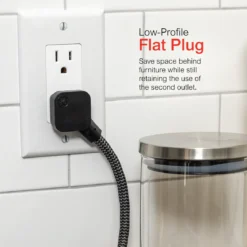 GE Designer 3-Outlet Mini Extension Cord, black/gray, 2pk