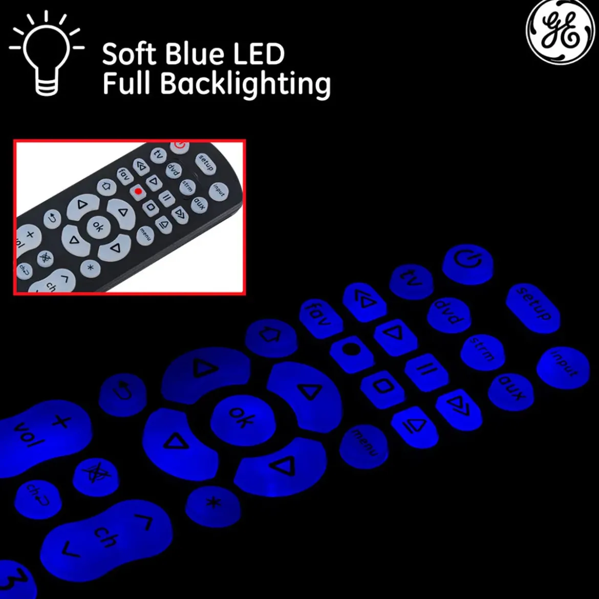 GE 4-Device Backlit Universal Remote, Black