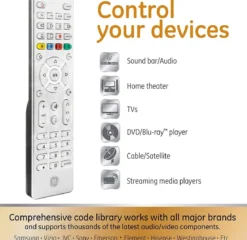 GE 4-Device Backlit Universal Remote, Brushed Silver