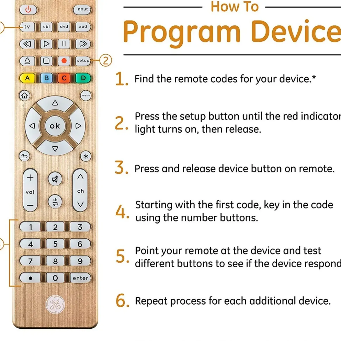 GE 4-Device Backlit Universal Remote, Brushed Gold