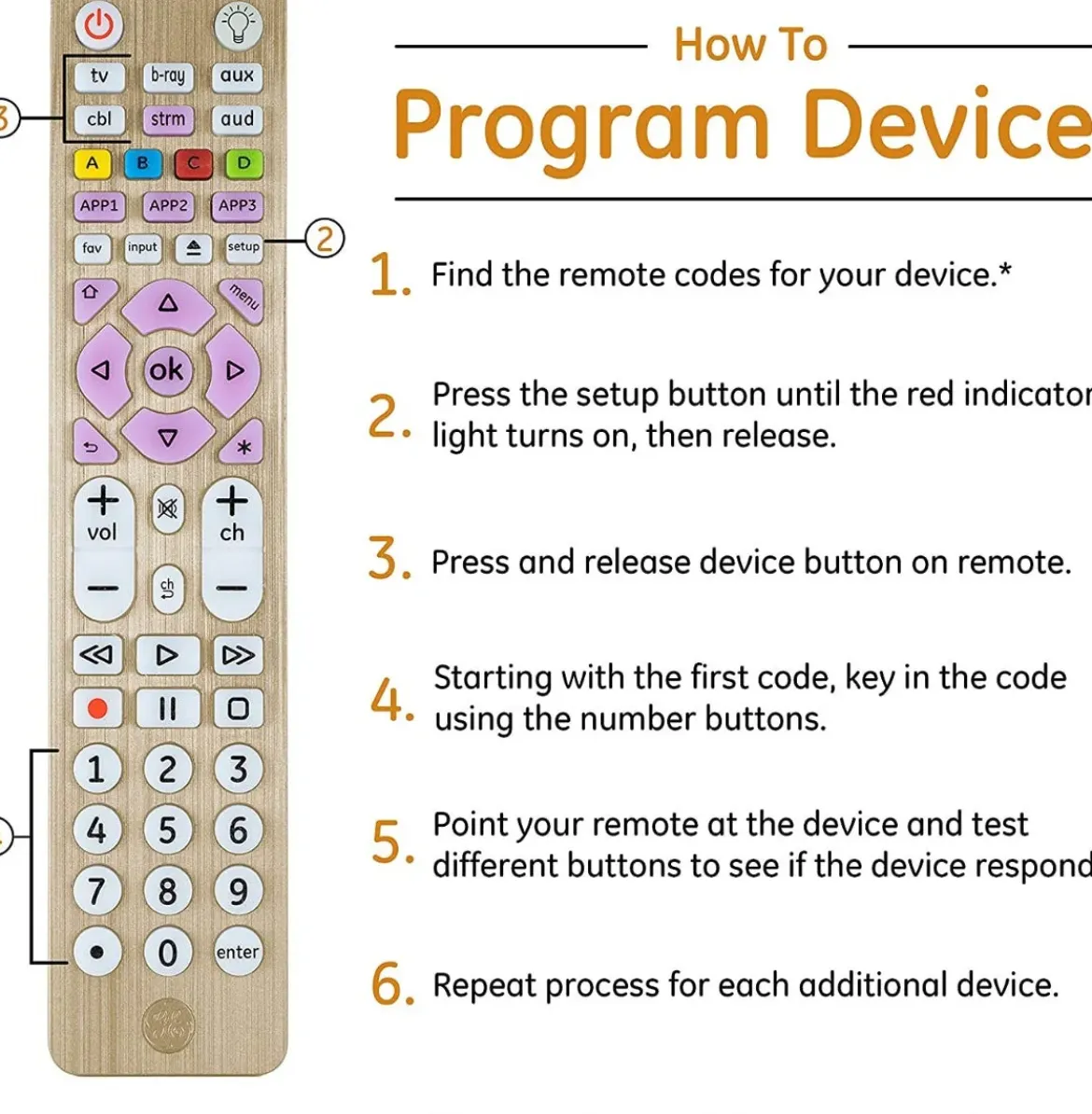 GE 6-Device Backlit Universal Remote, Brushed Gold