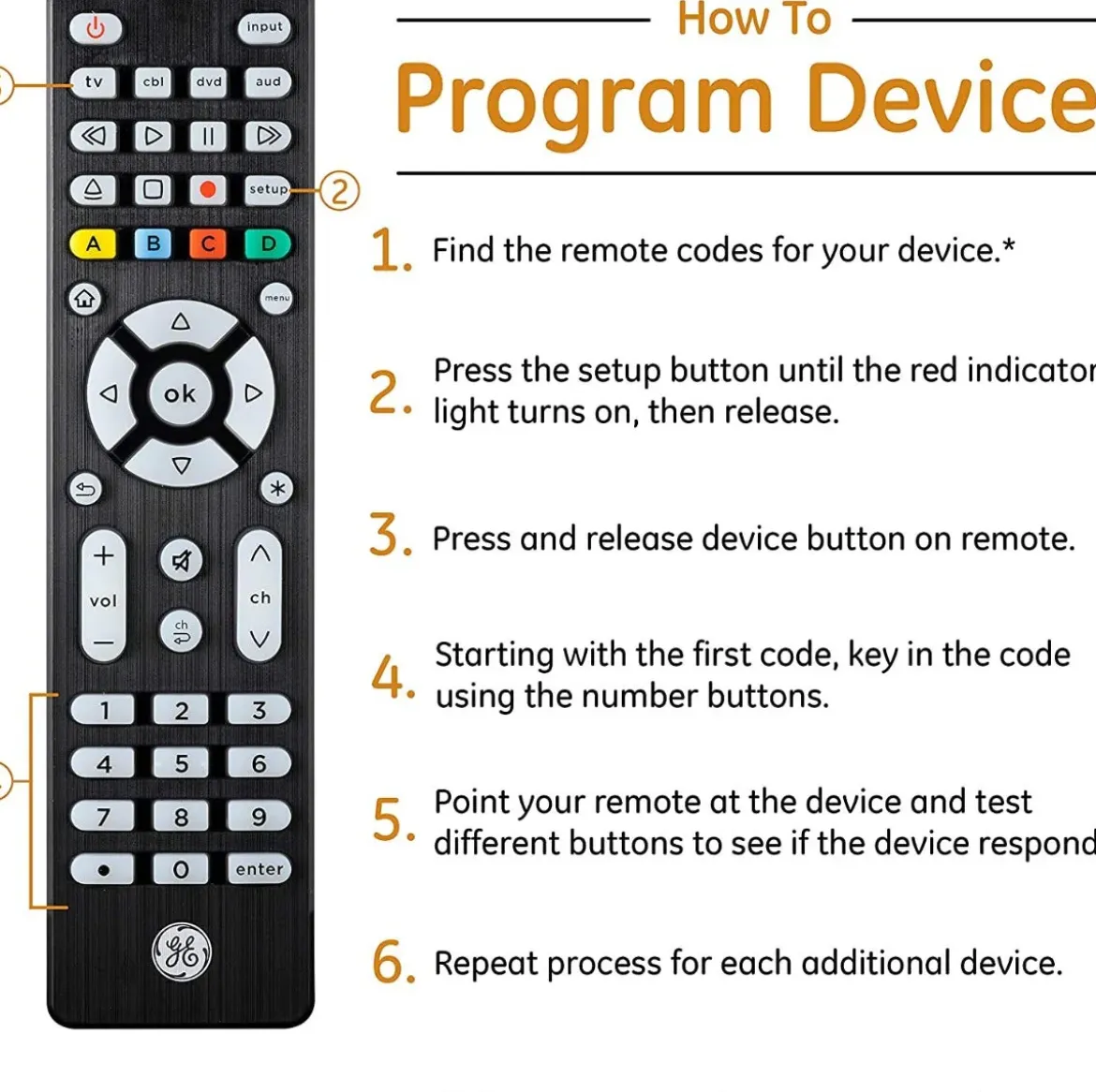 GE 4-Device Backlit Universal Remote, Brushed Black