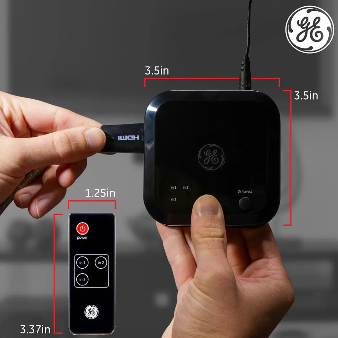 GE 3-Device HDMI Switch with Wireless Remote, Black