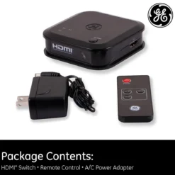 GE 3-Device HDMI Switch with Wireless Remote, Black