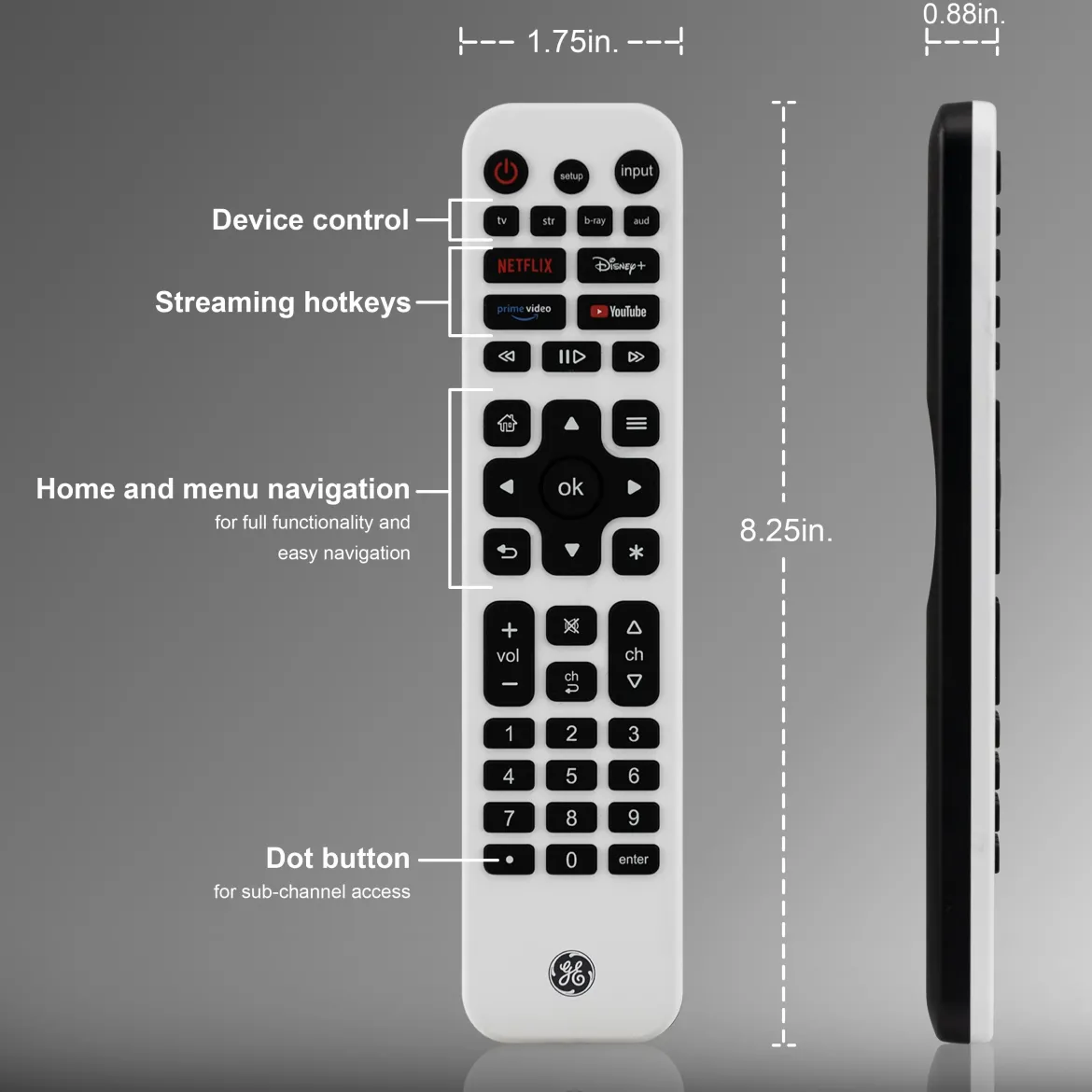 GE 4-Device Rechargeable Backlit Universal Remote, White