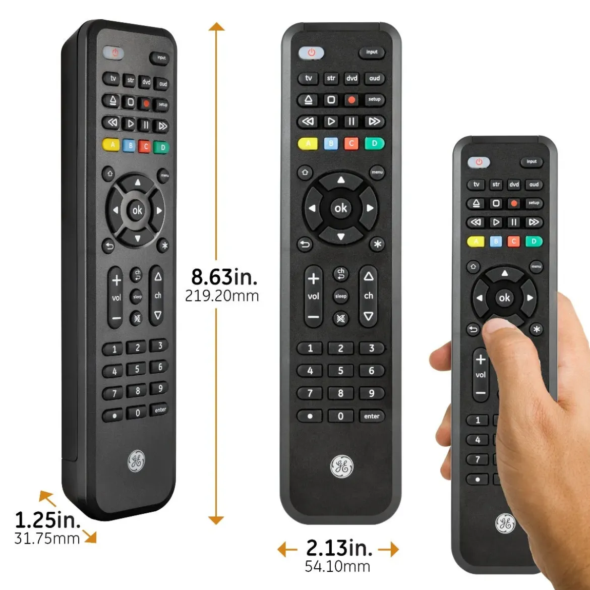 GE 4-Device Universal Companion Remote for Roku and Amazon TV with Flip and Slide Cradle, Black