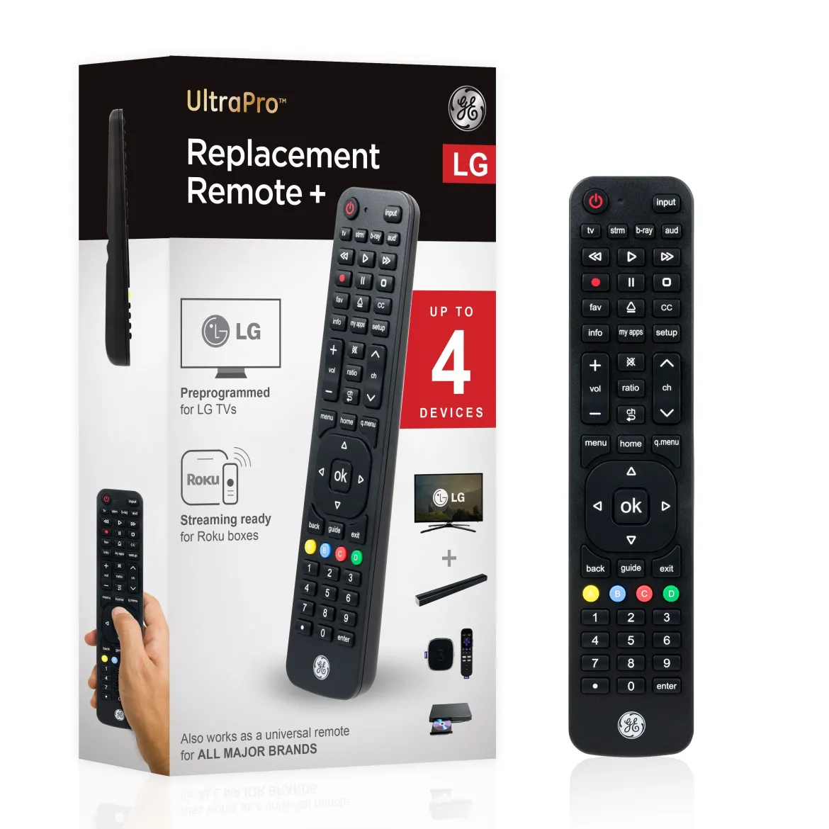 GE 4-Device Universal LG Replacement Remote, Black