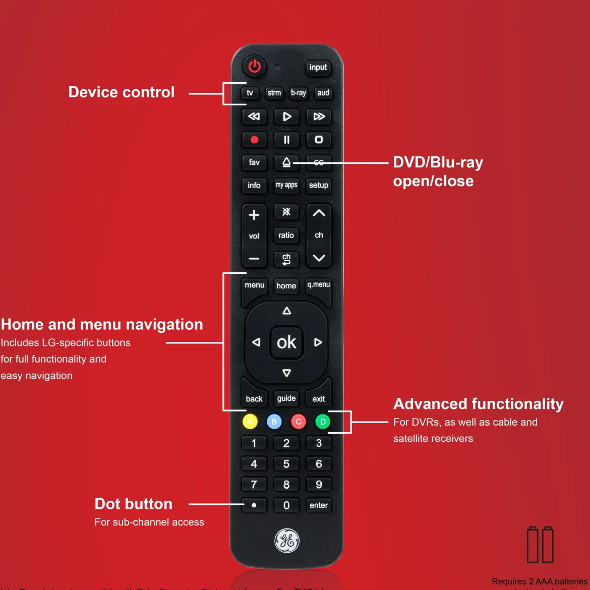 GE 4-Device Universal LG Replacement Remote, Black