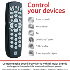 GE 4-Device Universal Remote, Black