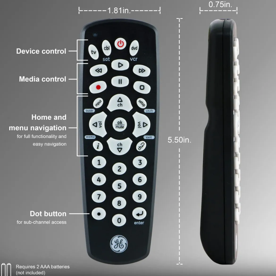 GE 3-Device Universal Remote, Black