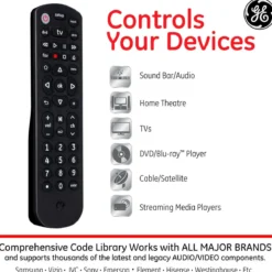 GE 3-Device Universal Remote, Black