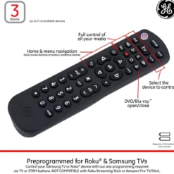 GE 3-Device Universal Remote, Black