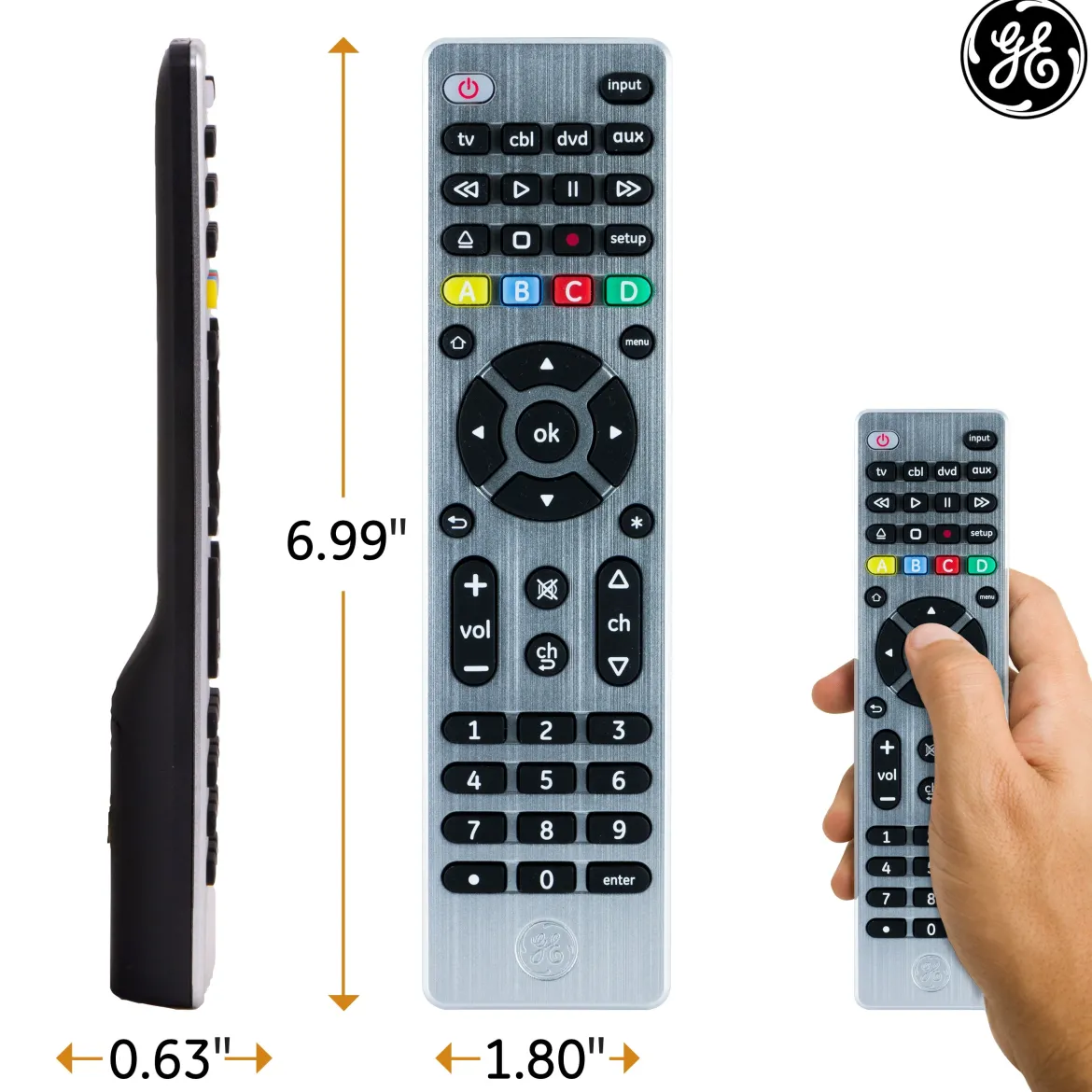 GE 4-Device Universal Remote, Brushed Silver