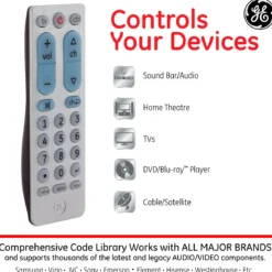 GE 2-Device Universal Remote, Brushed Silver