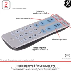 GE 2-Device Universal Remote, Brushed Silver