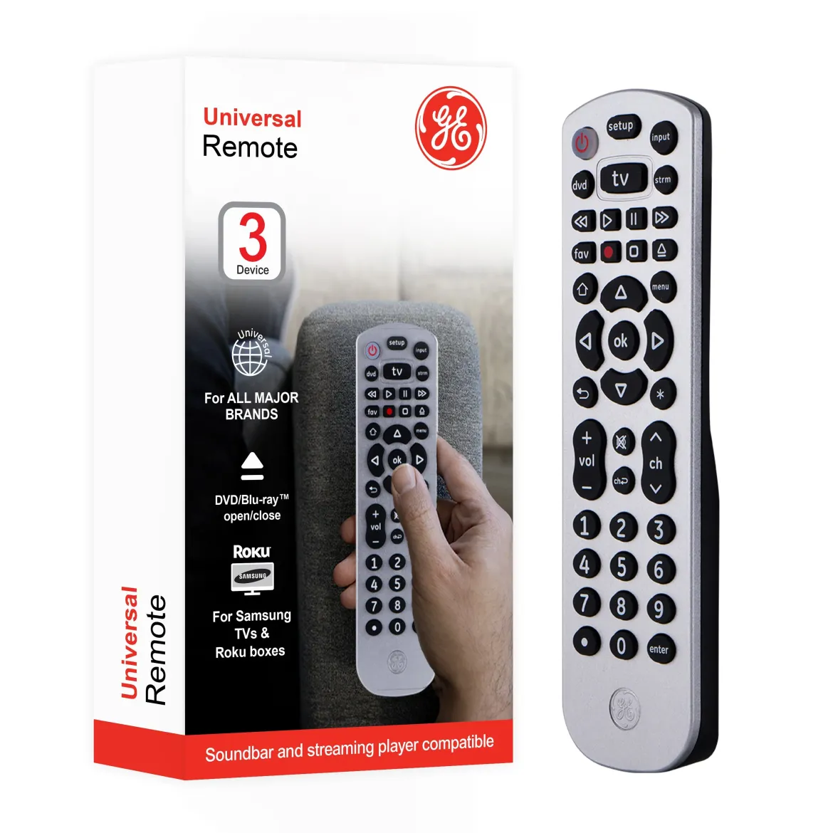 GE 3-Device Universal Remote, Silver