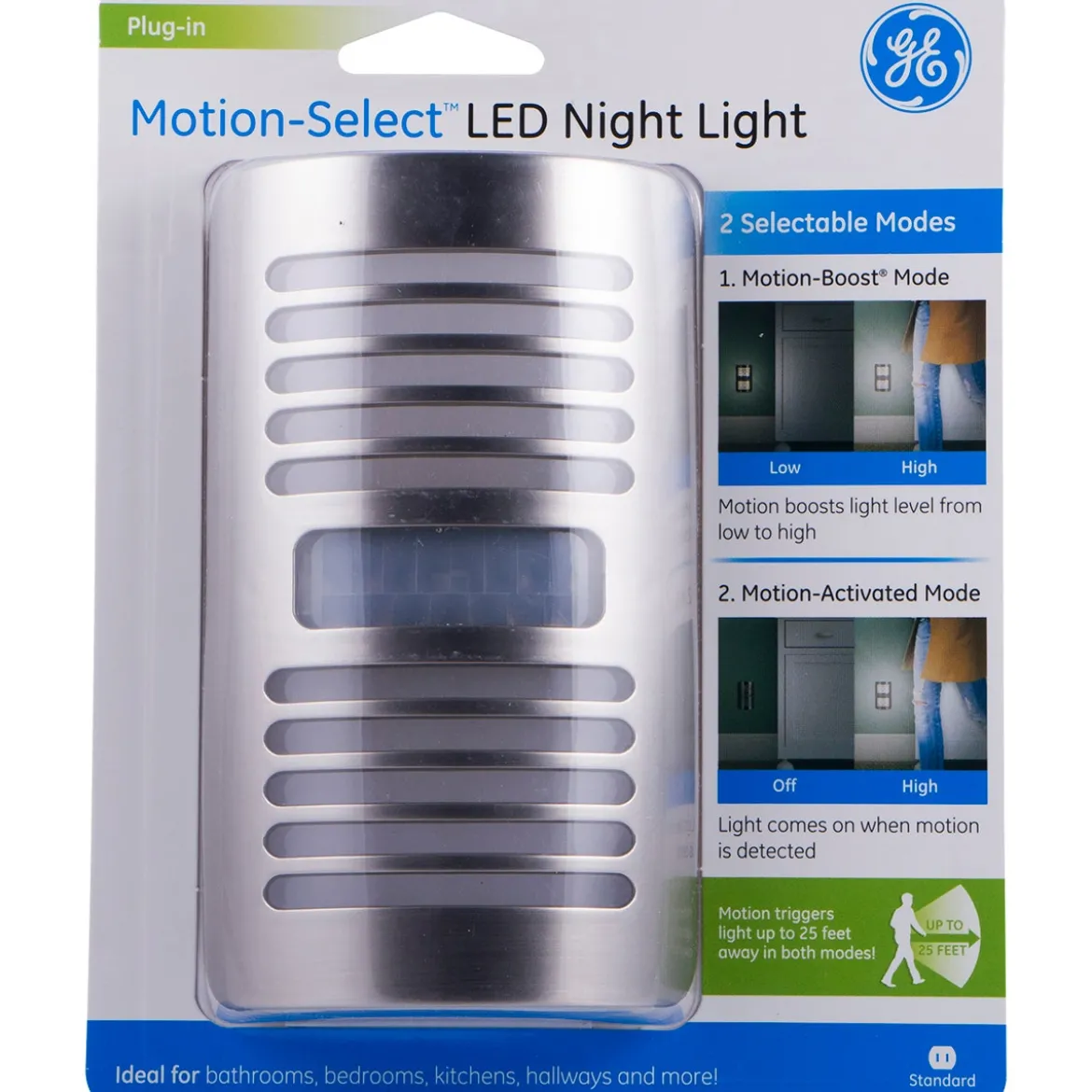 GE Enbrighten Motion-Select LED Night Light, Brushed Nickel