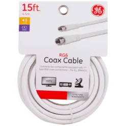 GE 15ft. RG6 Coaxial Cable with F-Type Connectors, White