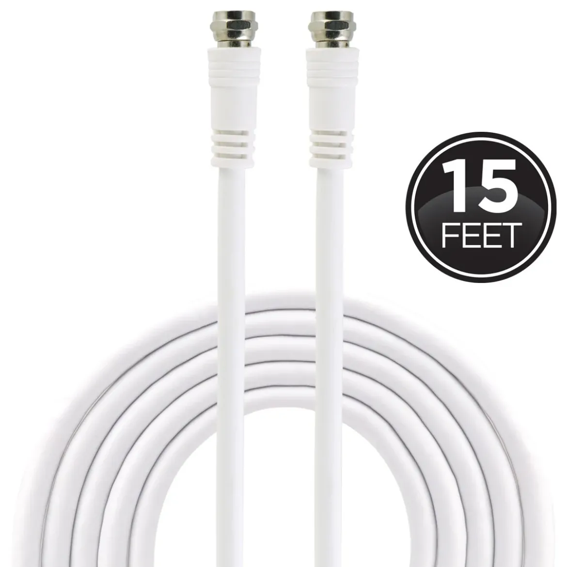 GE 15ft. RG6 Coaxial Cable with F-Type Connectors, White