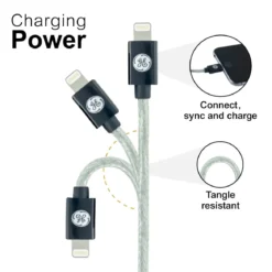 GE 6ft. USB-A Lightning Charging Cable, Silver