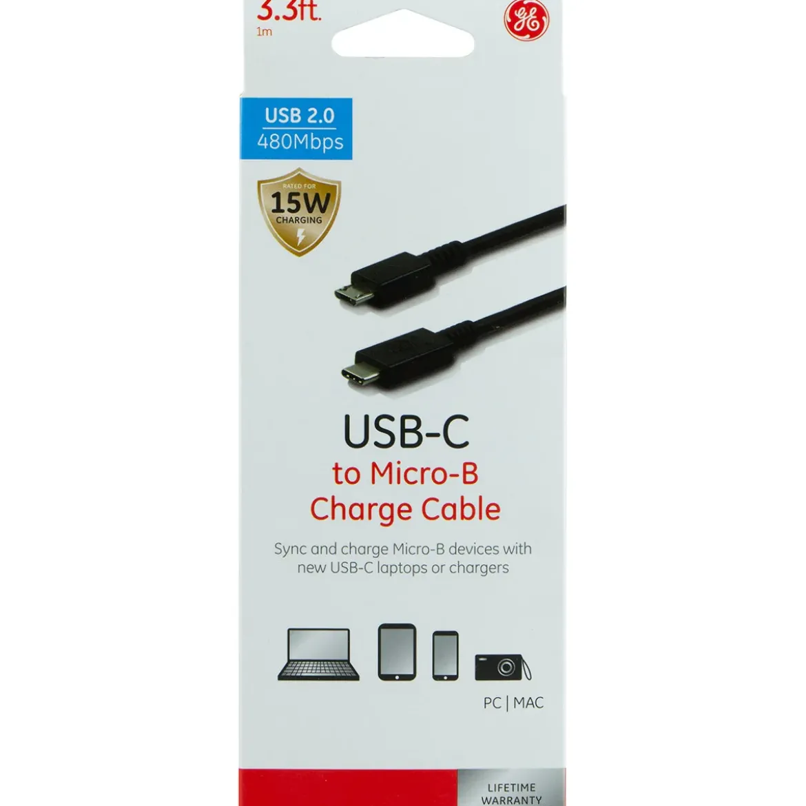 GE 3.3ft. USB-C to Micro-USB Charging Cable, Black