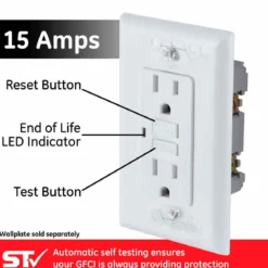 GE GFCI Receptacle with LED Indicator, White