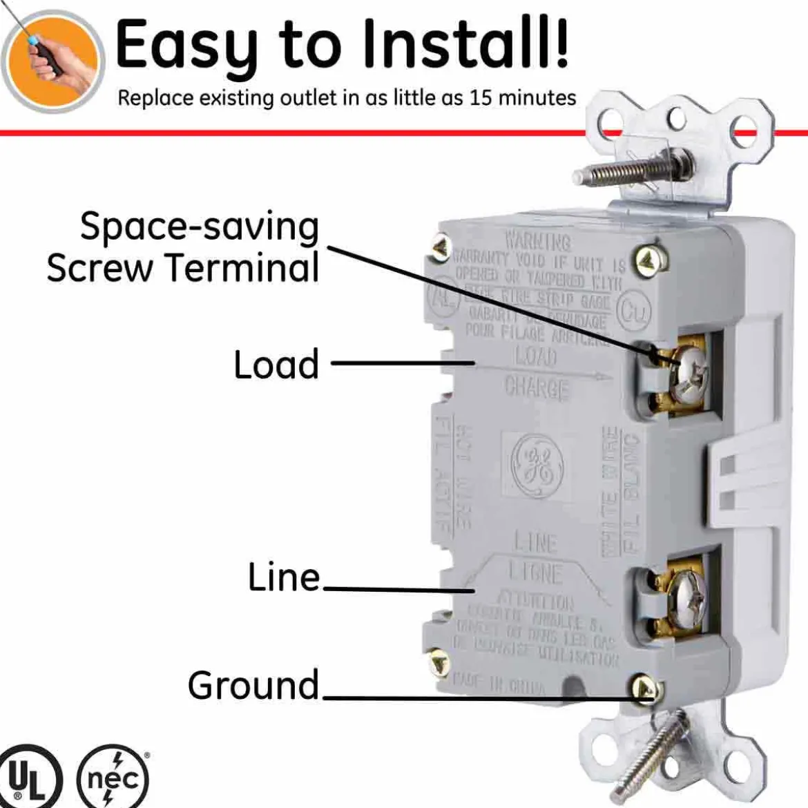 GE GFCI Receptacle with LED Indicator, White