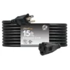 GE Grounded Extension Cord, 15ft., Outdoor, Black, 16-Gauge