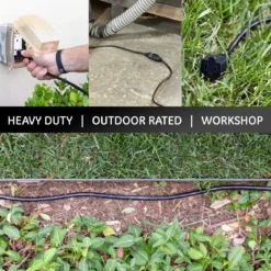GE Grounded Extension Cord, 15ft., Outdoor, Black, 16-Gauge