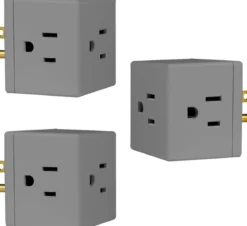 GE Grounded 3-Outlet Tap, Easy Access, Gray, 3pk