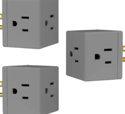 GE Grounded 3-Outlet Tap, Easy Access, Gray, 3pk