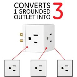 GE Grounded 3-Outlet Wall Tap, White