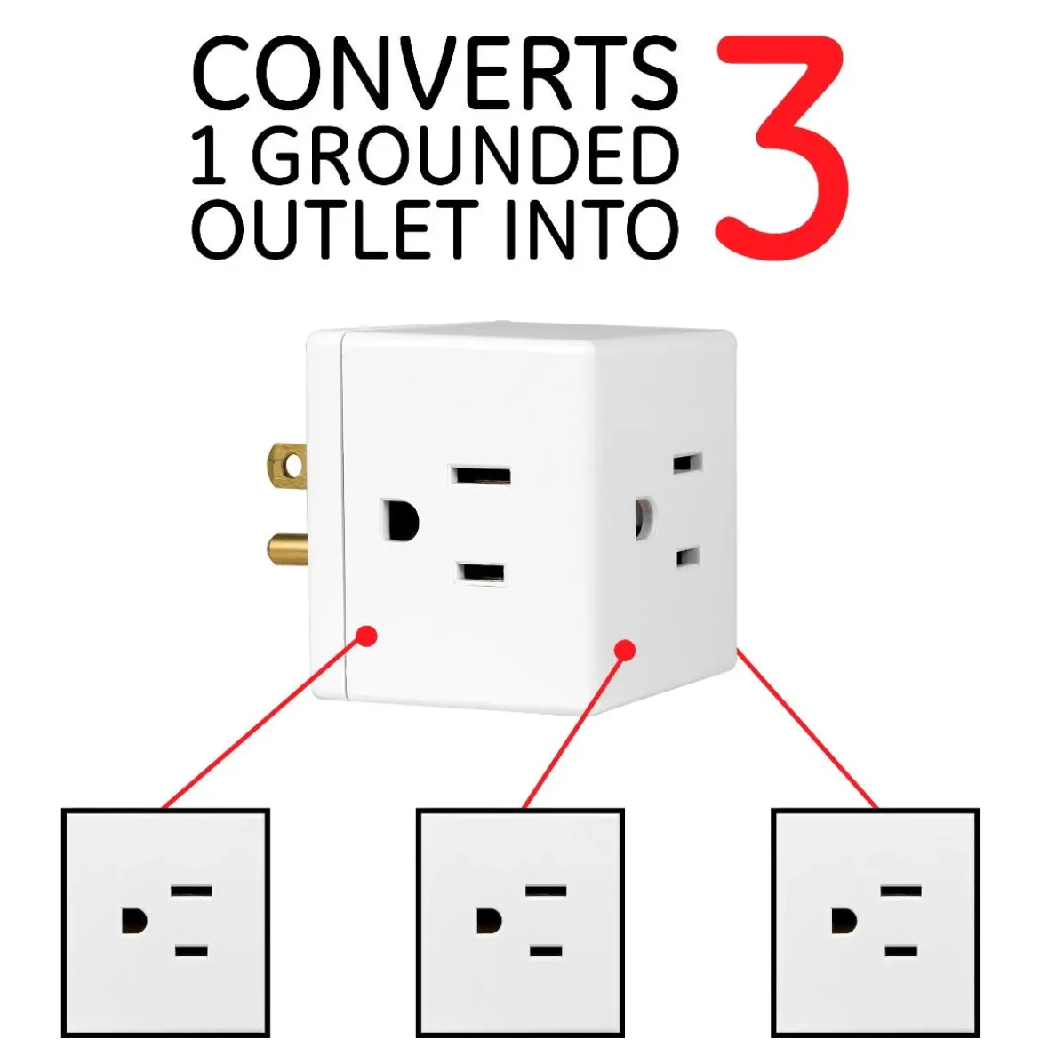 GE Grounded 3-Outlet Wall Tap, White